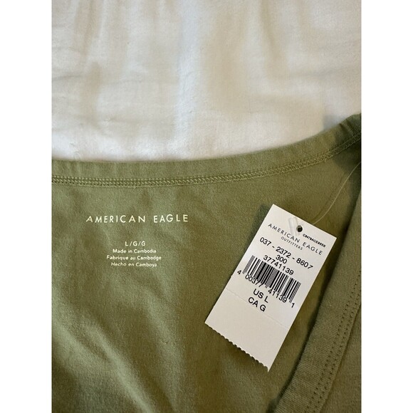 AMERICAN EAGLE Sage Green V-Neck‎ Cinch Front Crop Fitted T-Shirt LARGE NWT - Picture 5 of 9